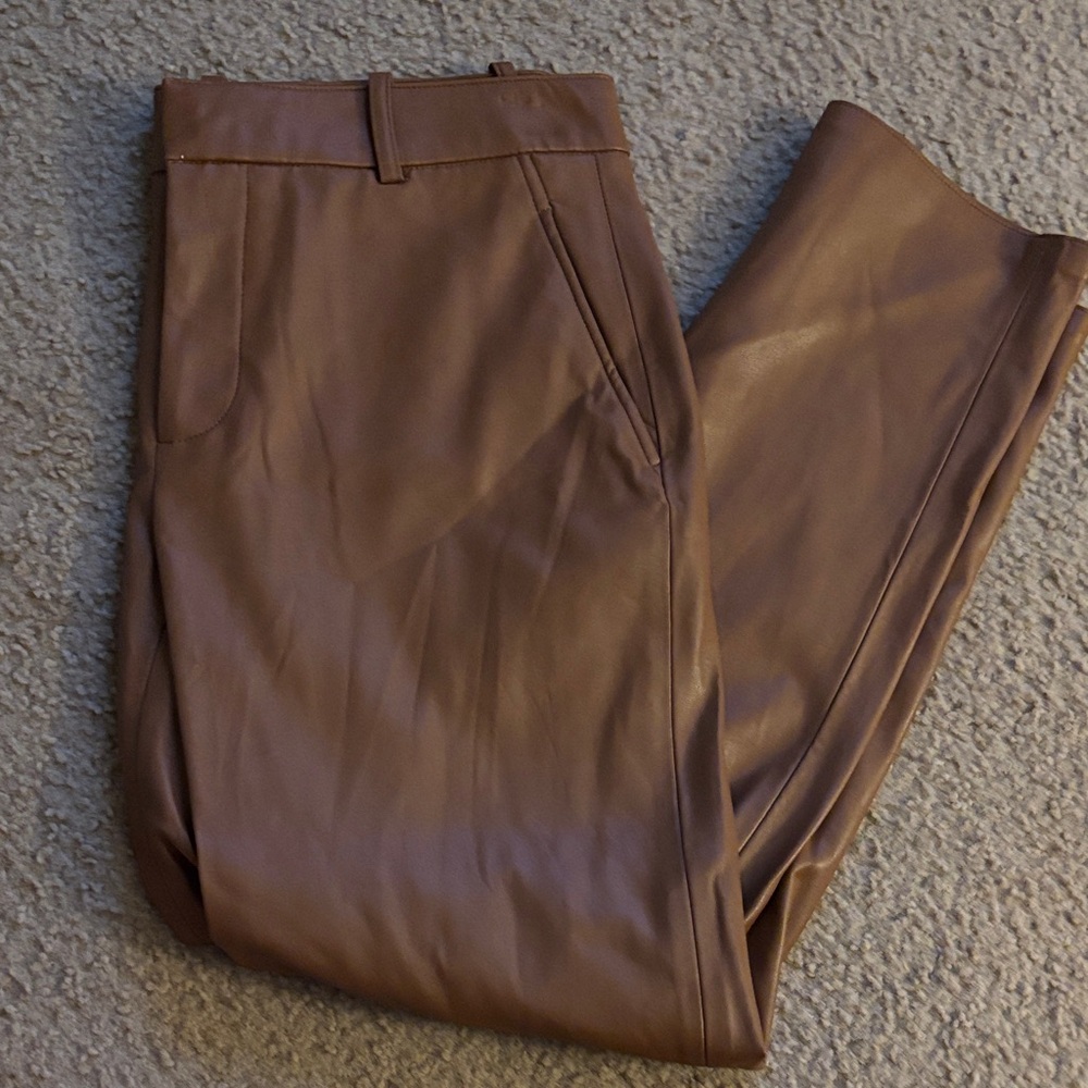 Straight leg brown leather pants